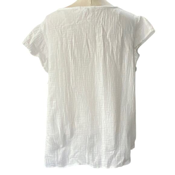 Three Dots White cotton gauze v neck flutter sleeve  Relaxed fit blouse Sz LARGE - Picture 4 of 10